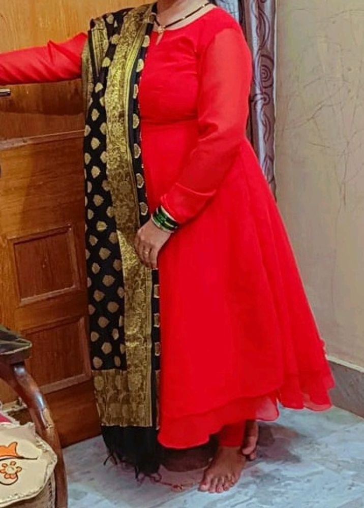 Plain Red Anarkali KURTA