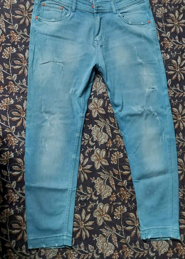 Mens Distressed Ankle Fit Denim Jeans