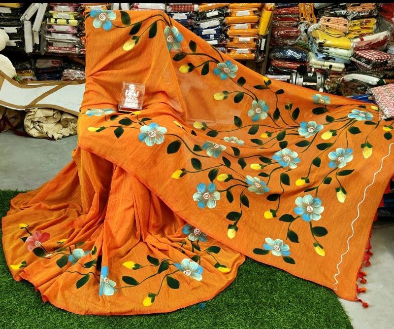 Beautiful Khadi Hand-painted Saree With BP