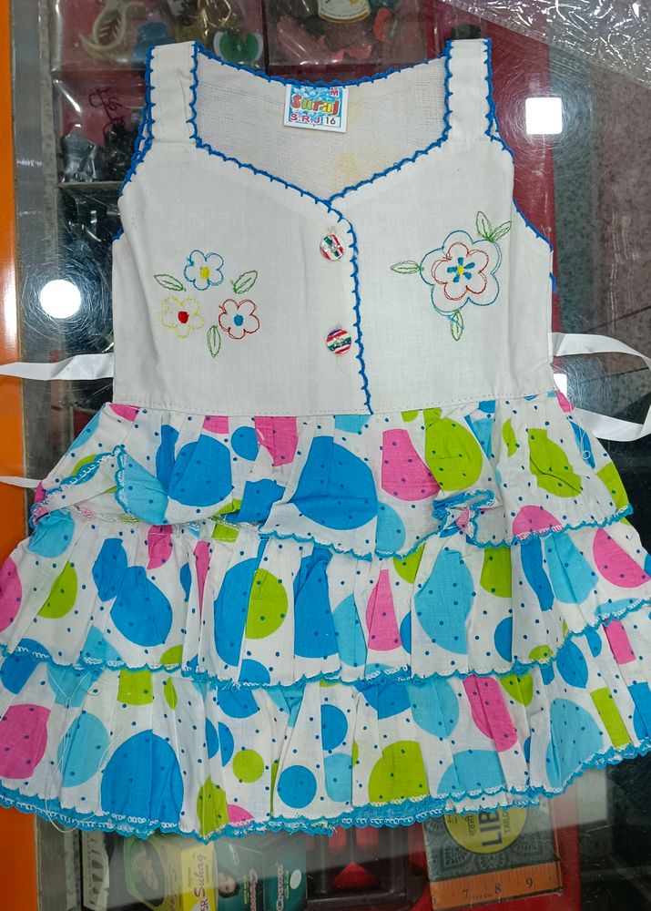 Girls Cute Dress In White And Blue