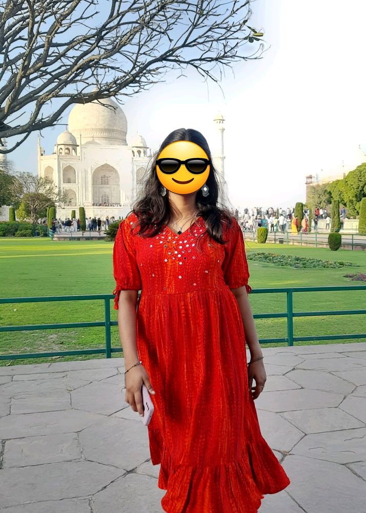 Red dress with mirror work