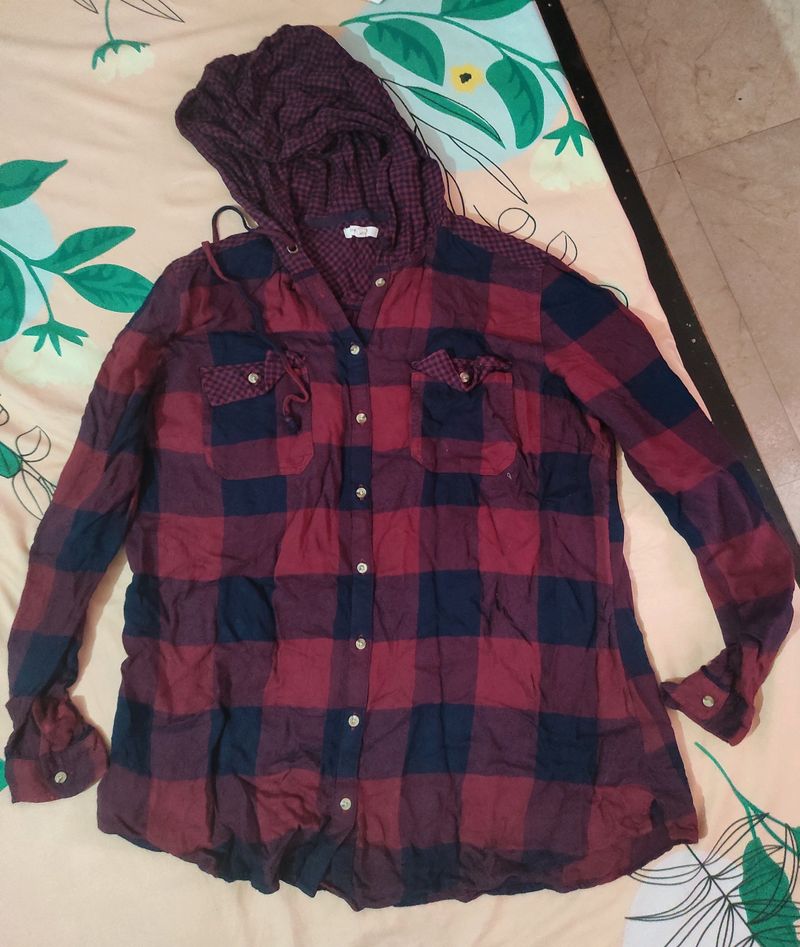 Hooded Plaid Shirt