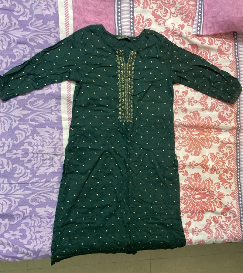 Avaasa Golden Flower Dark Green Kurti