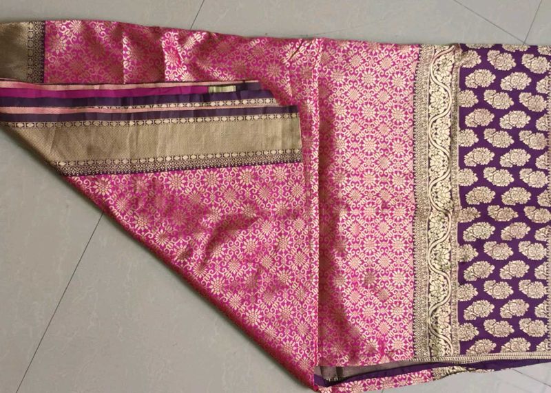 pink and purple silk saree Without blouse Piece