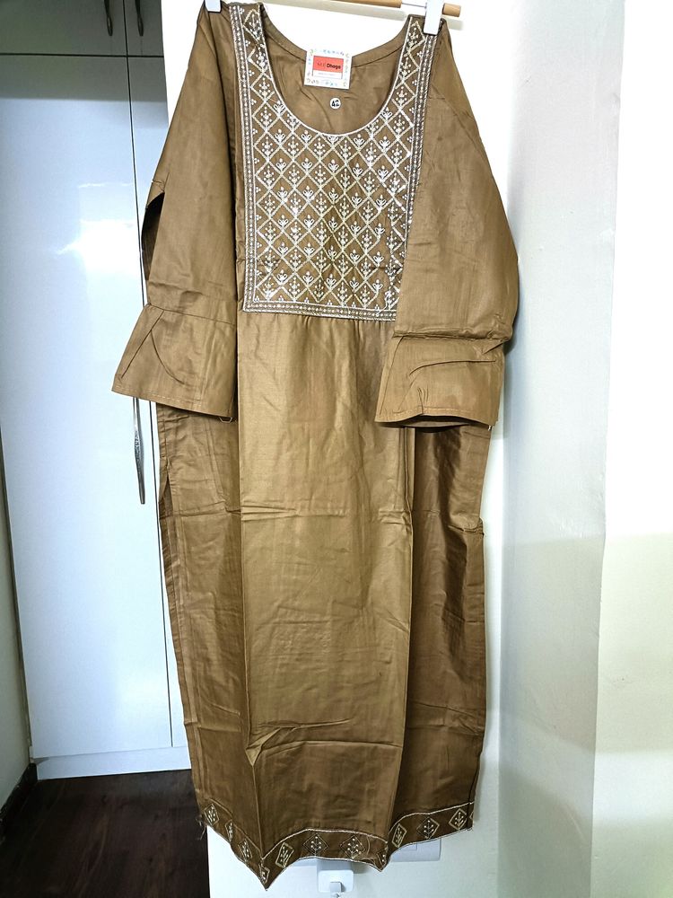 Sequence Neck Work Stitched Copper Kurta