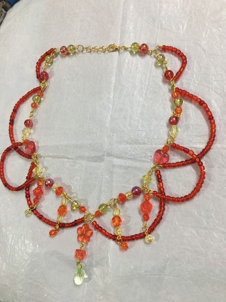 Fairy Red & Green Beaded Loop Necklace