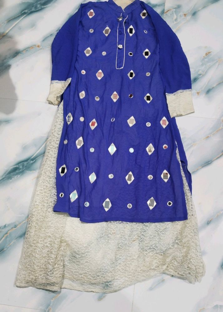 Real Mirror Work Gown Blue White