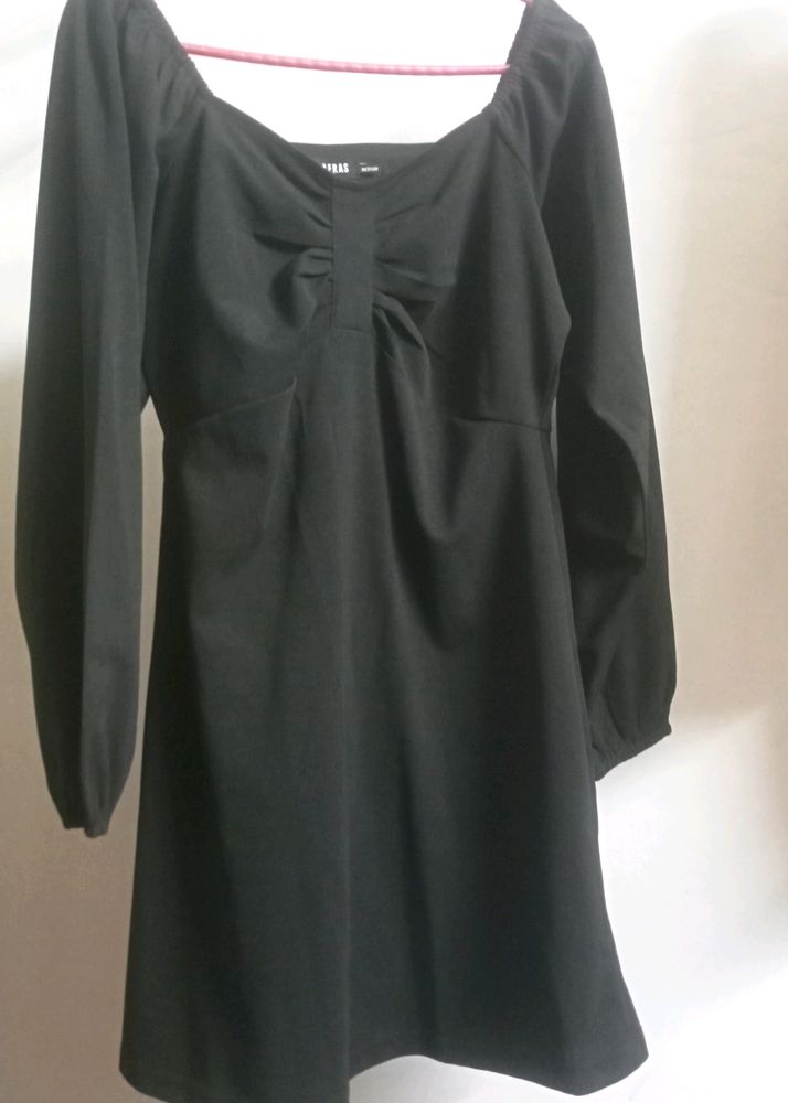 Sassafras Black Dress With Puff Sleeves