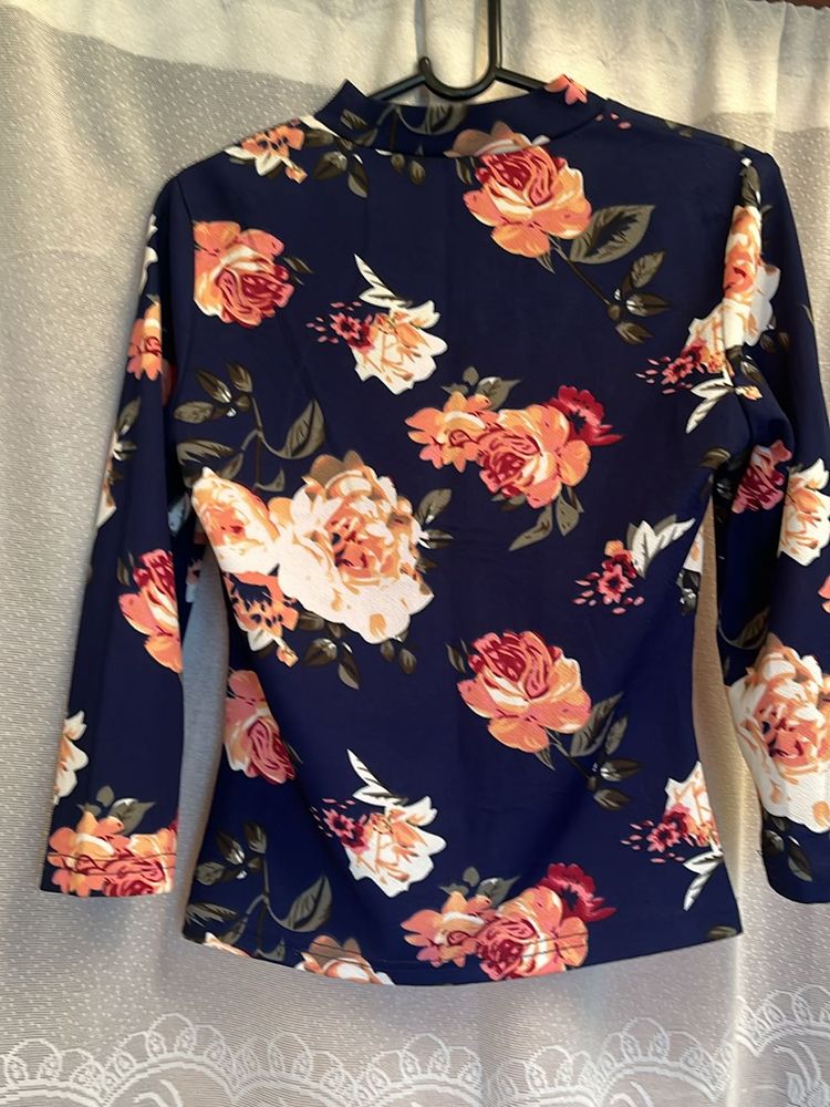 Mock Neck Floral Top