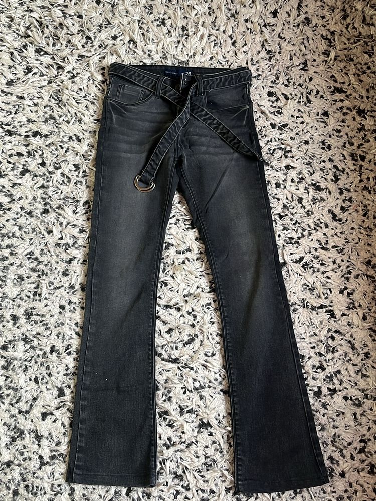 Bootcut Charcoal Black Jeans With Belt