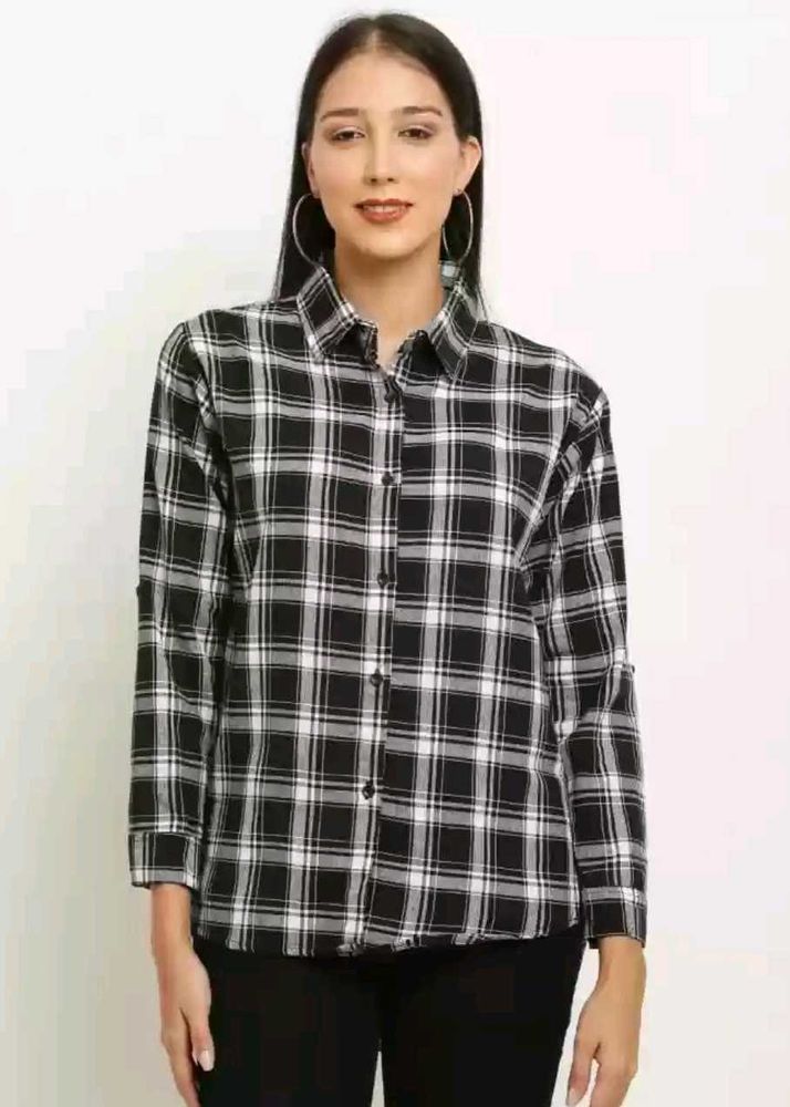 Women Casual Black & White Checkered Shirt