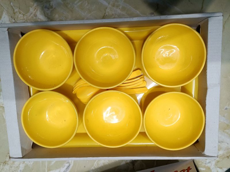 Plastic Bowl With Spoons & Tray