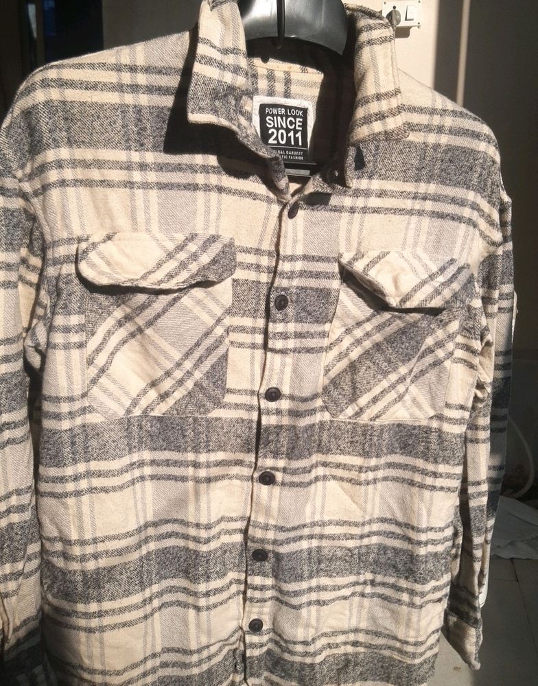 Flannel Overshirt Cream Drop Shirt.