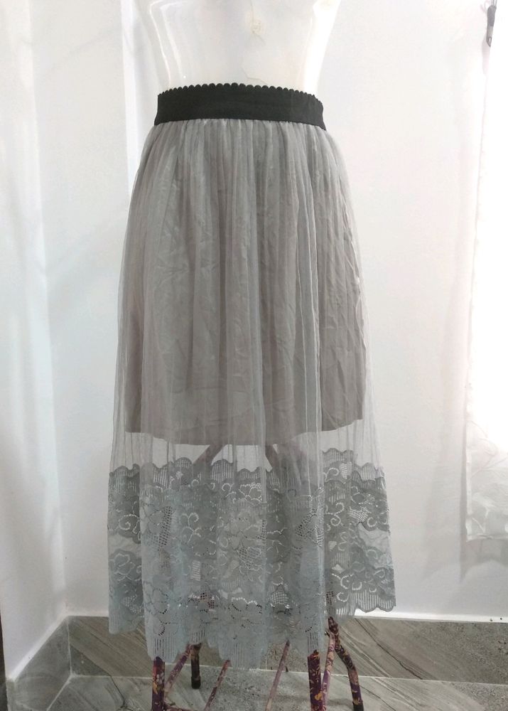 Summer Lace Mesh Midi Skirt