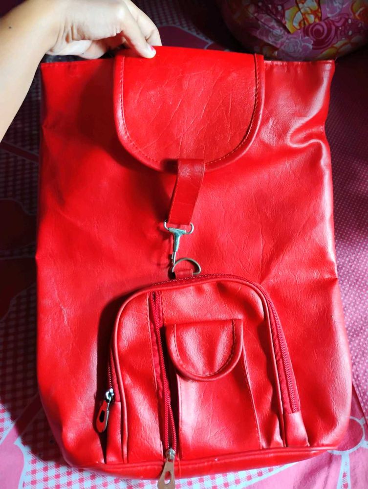 100%pure Vegan Leather Stylish Red Color Backpack