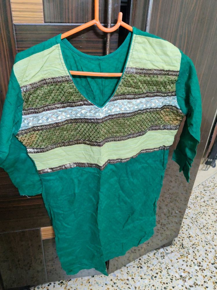 Green Kurta With Sequence Lace Work