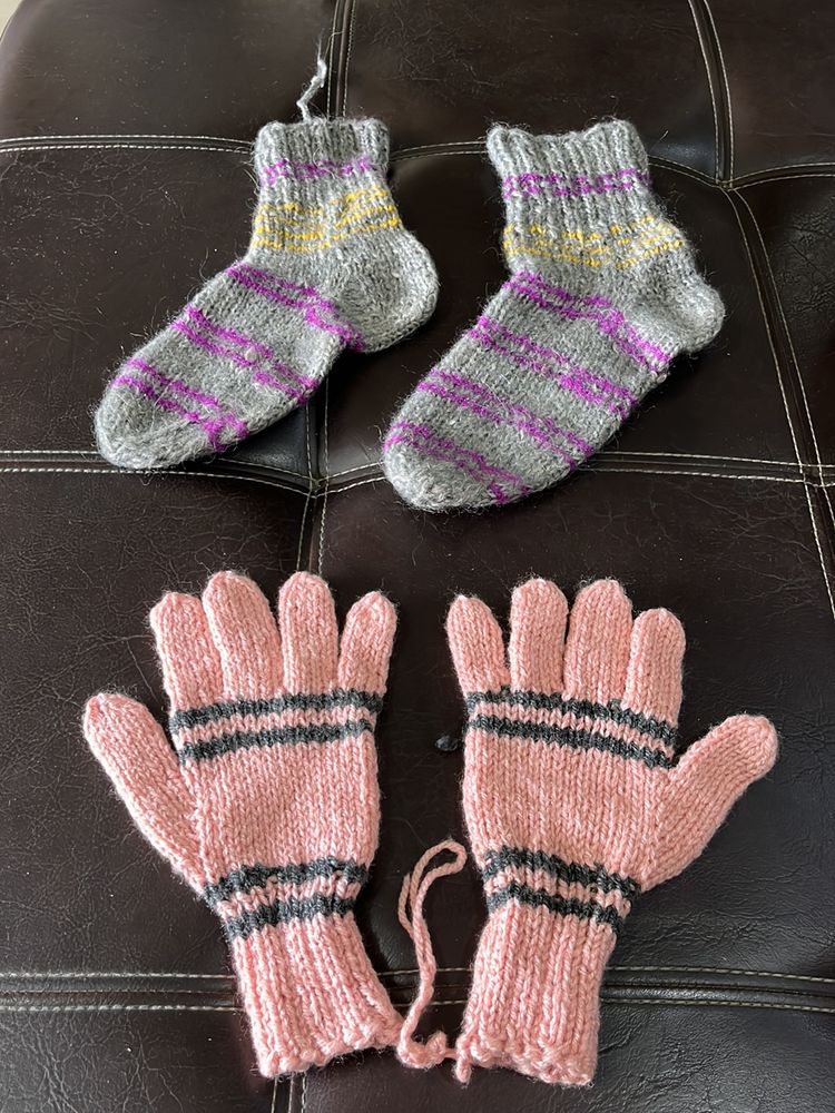 Combo Of Cute Woollen Gloves And Socks