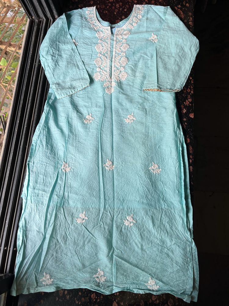 Blue cotton silk kurta