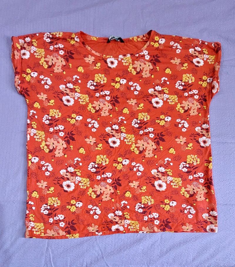 Floral Pinkish Orange Casual Tshirt