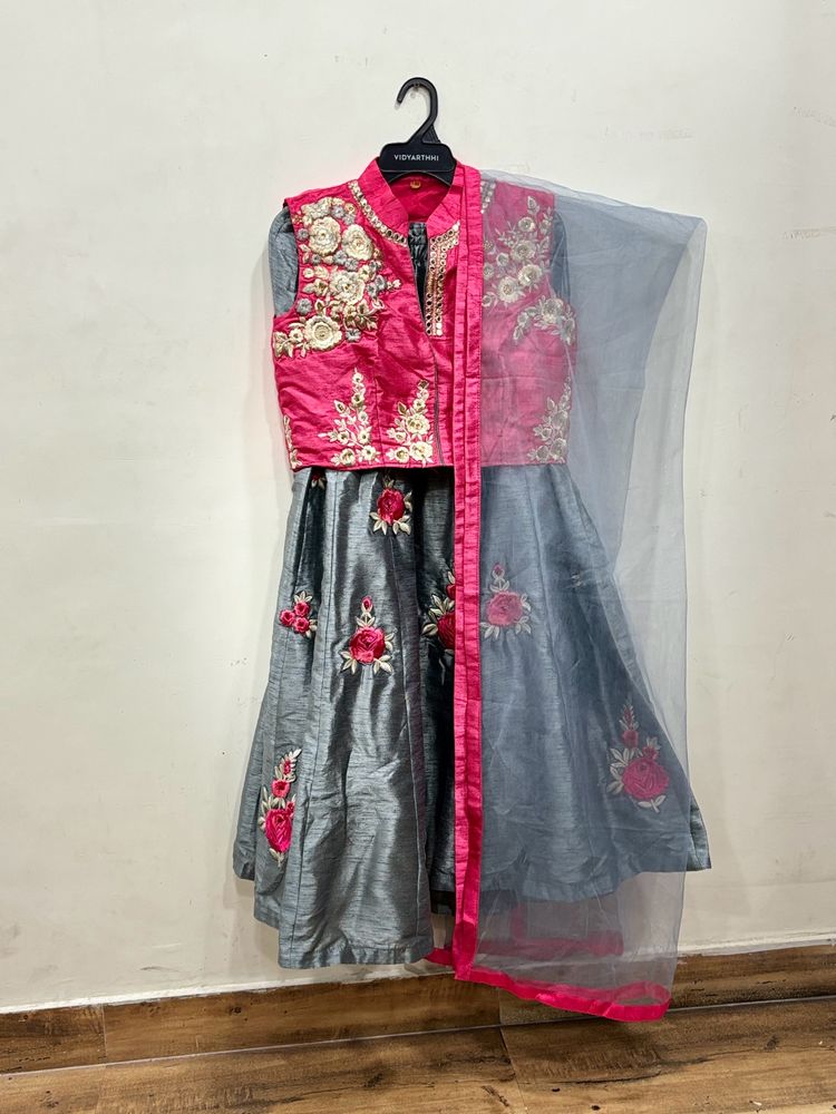 Lehenga In Grey, pink