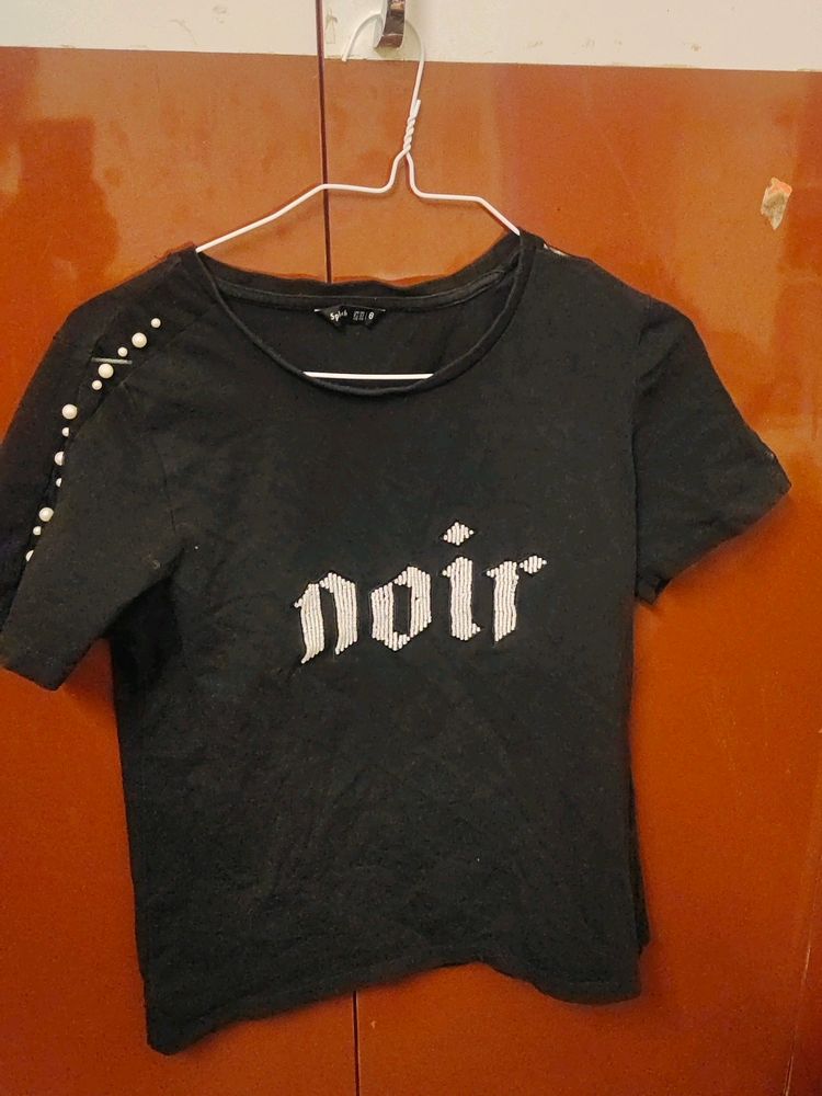 Black Tshirt With Pearl Work