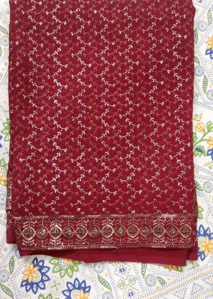 Maroon Synthetic Saree