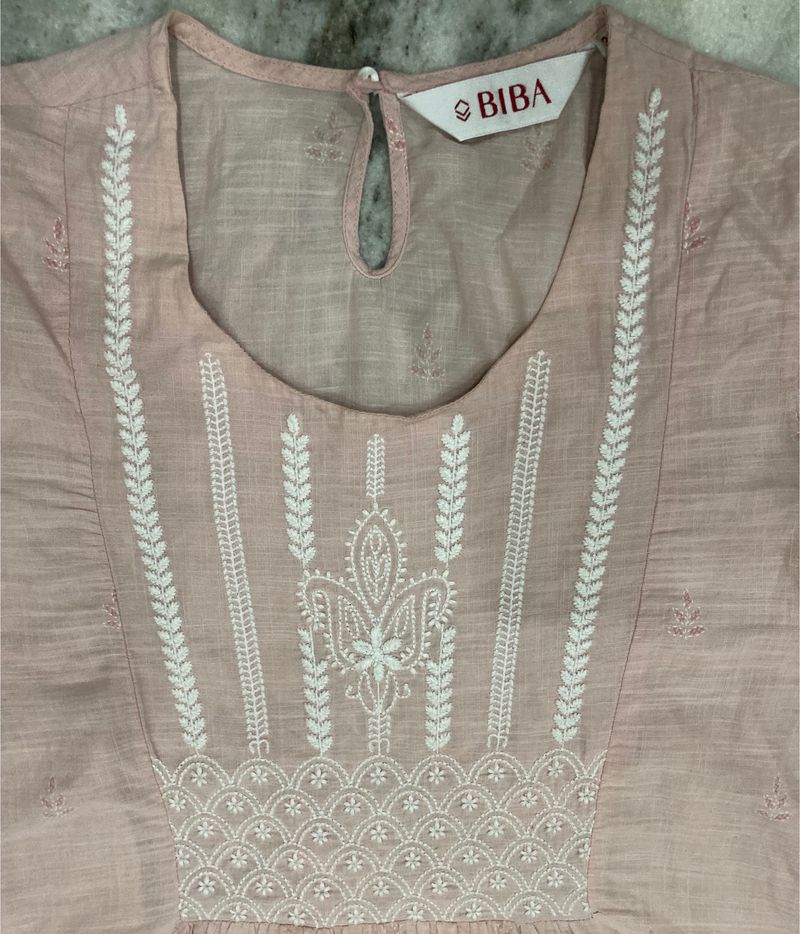 Biba Pink A-line Cotton Kurta