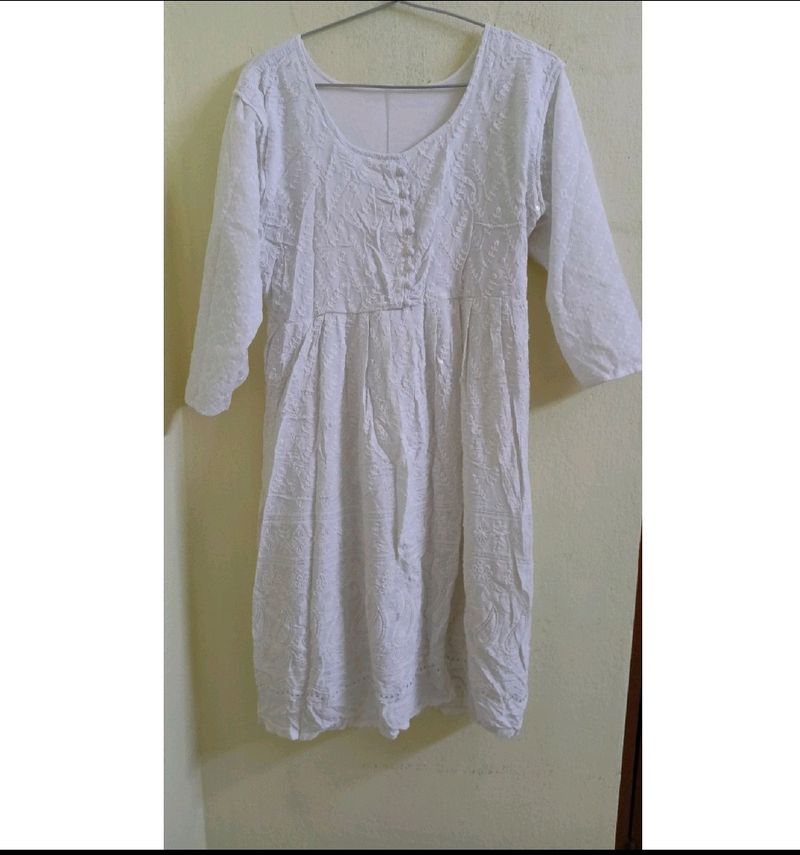 White Chikankari Dress Cum Kurta.