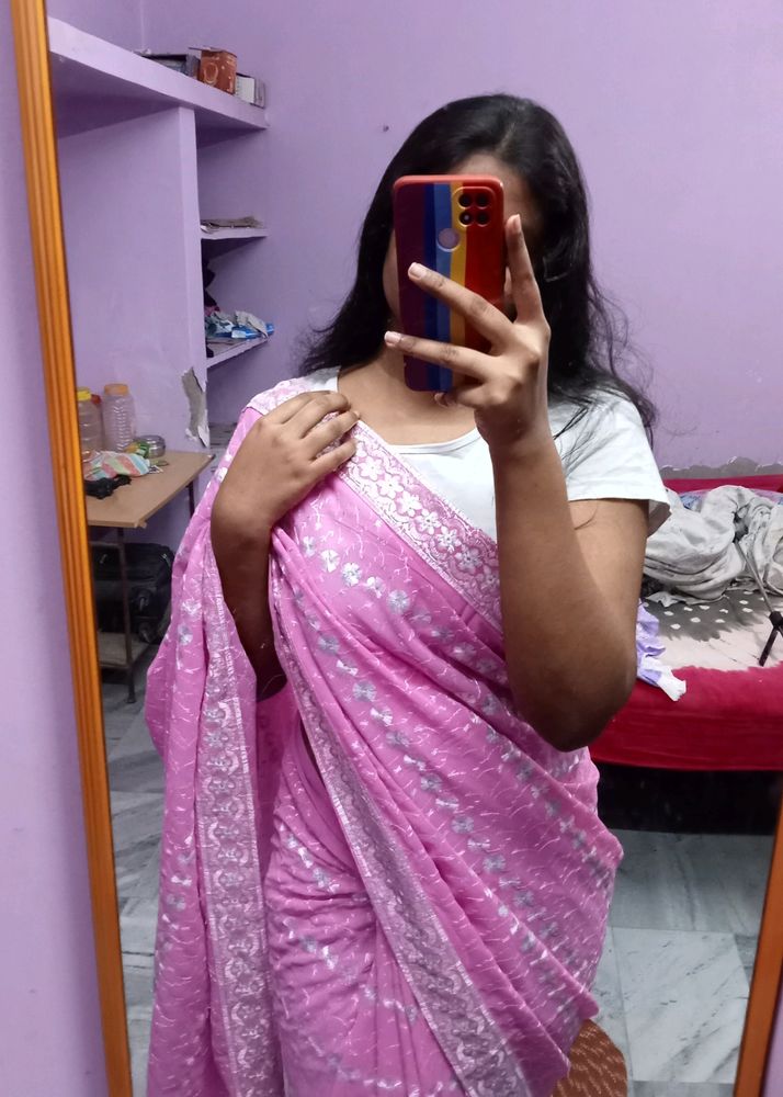 Pink Gorgeous With Silver Work Saree
