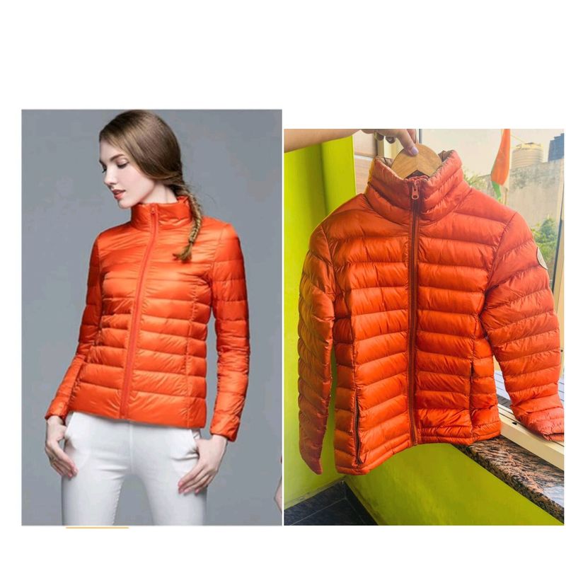 Orange puffer packable jacket