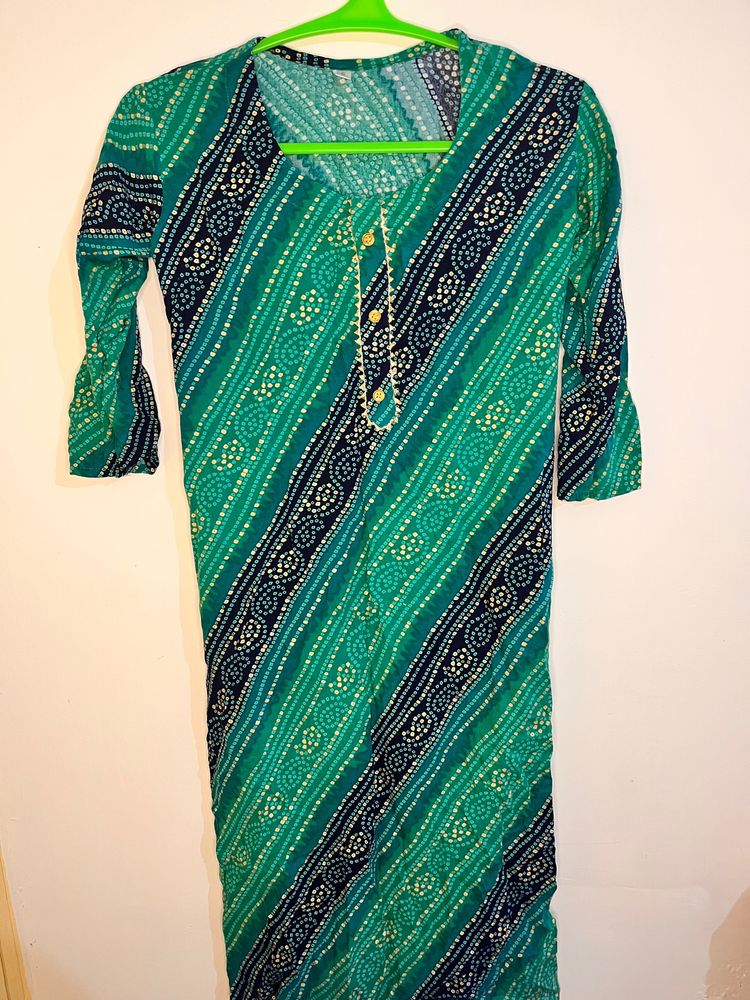 Green Bandhani Kurta