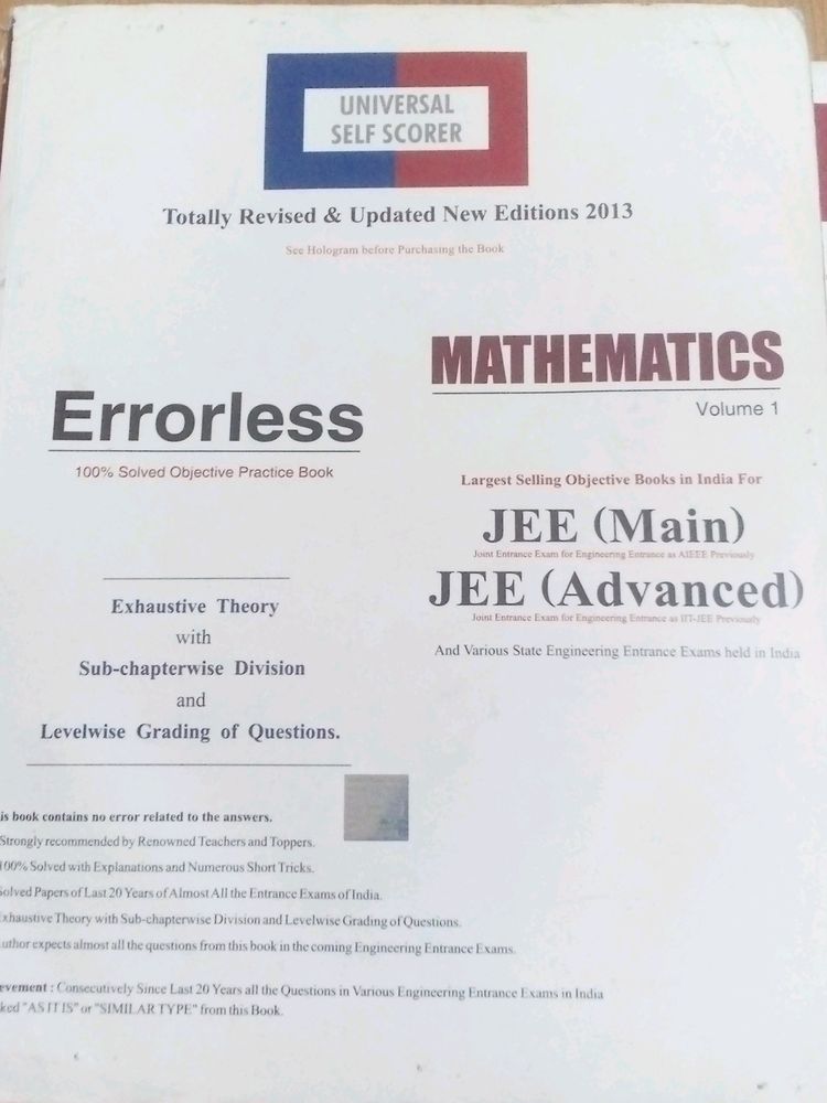 °Errorless Mathmatics° Volume 1,2 For Jee Mains And Advanced.