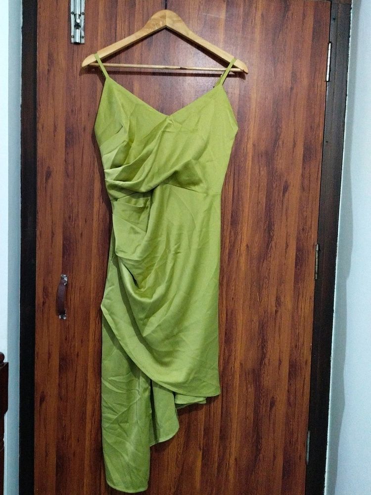 Lemon Green Solid Western Dress For Women