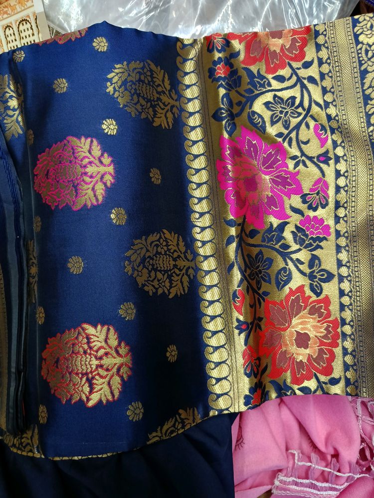 Brand New Navy Blue Banarsi Saree