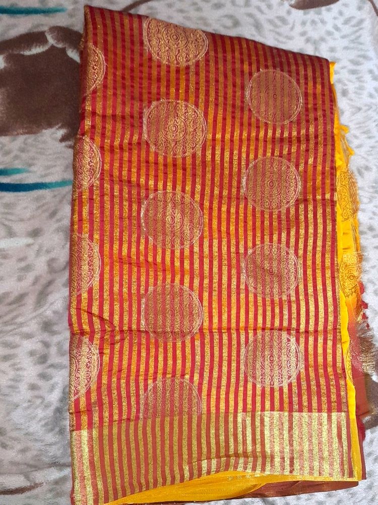 Silk Saree With Desgined Blouse Stitched