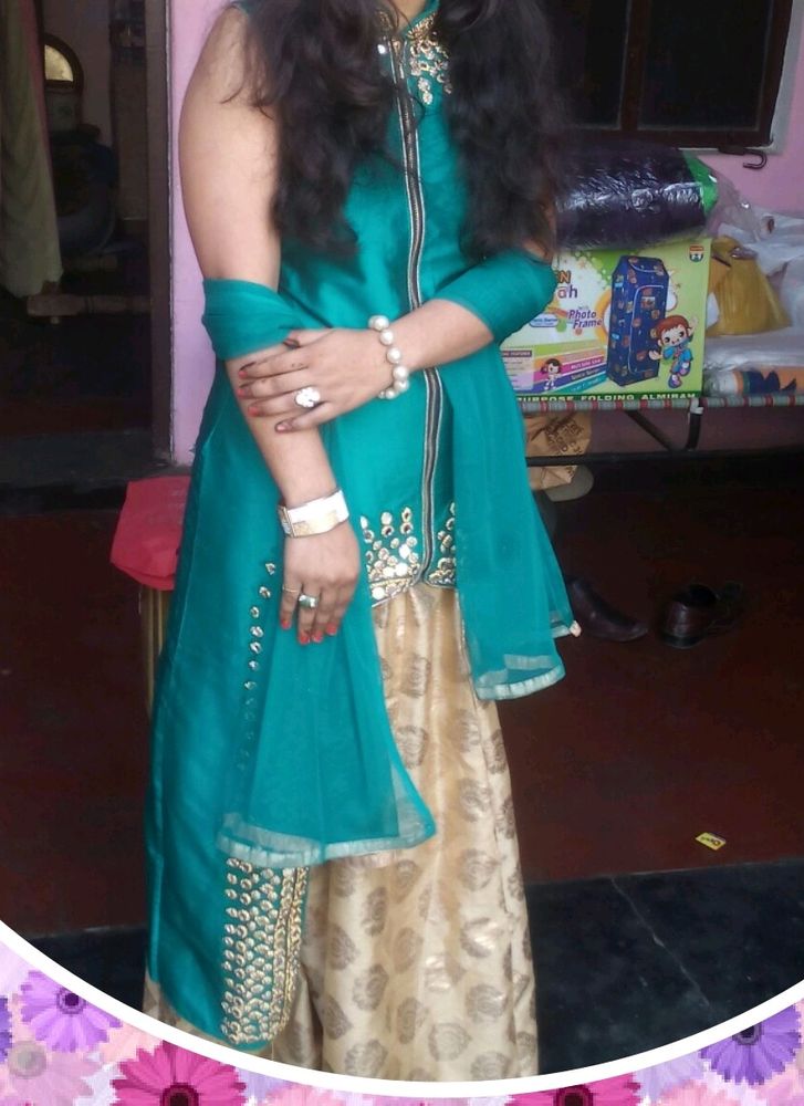 Green Golden Indo Western Dress