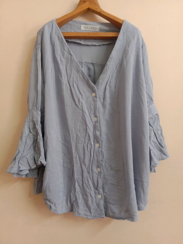 Korean V Neck Baby Blue Color Top