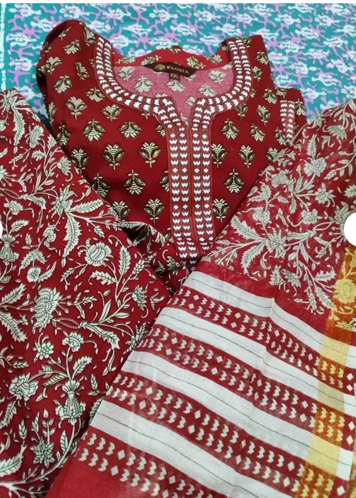 Women Block Printed kurta And Pant Dupatta sets