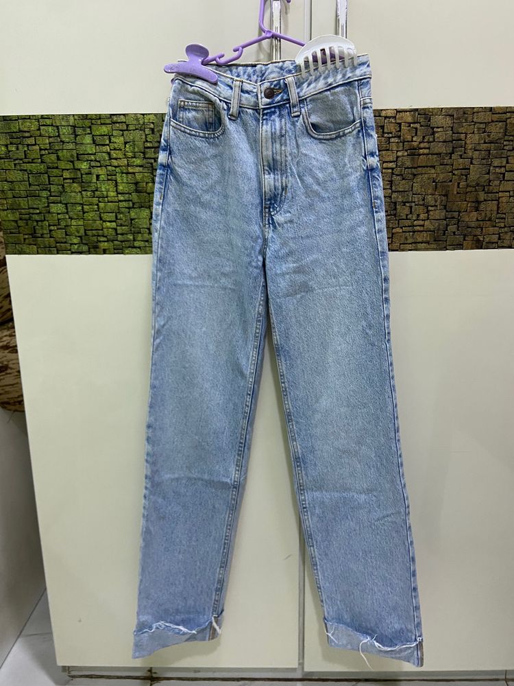 straight fit high waist denim jeans