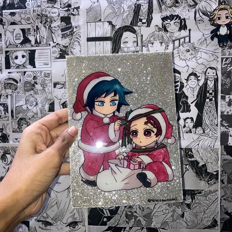 Giyu And Tanjiro Chibi Glass Painting