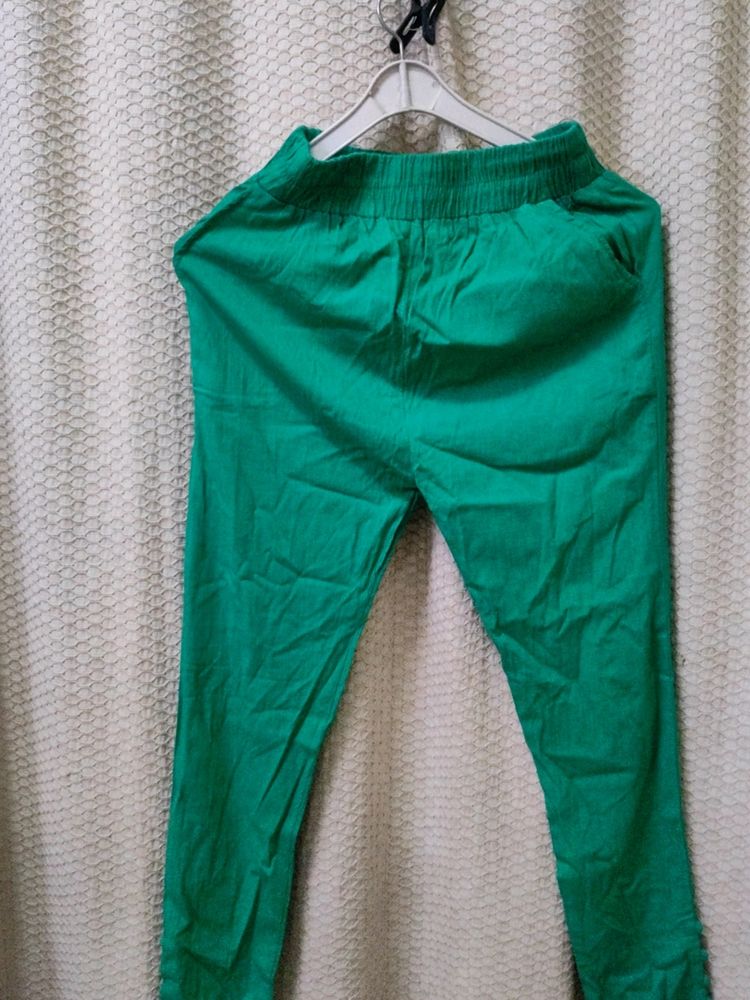 Straight A Line Cotton Pants Sea Green