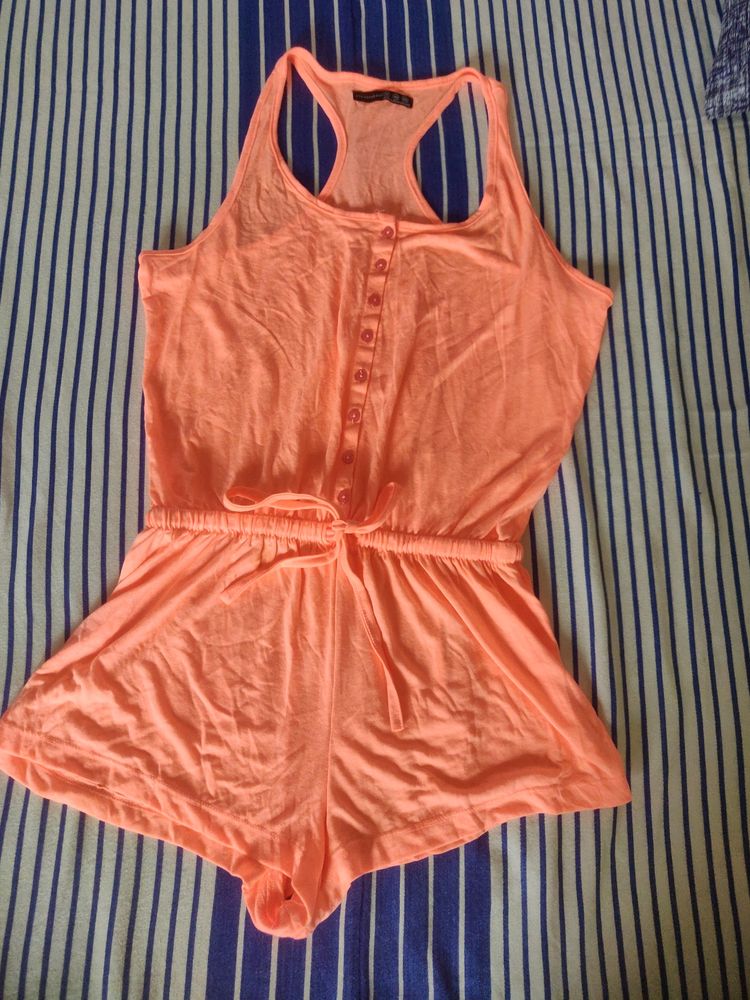 Neon Orange Racer Back Jumpsuit