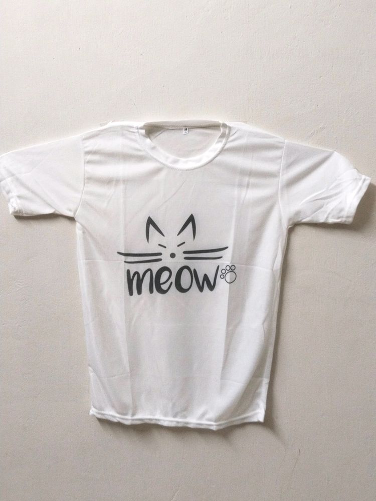 cute white top with meow wording