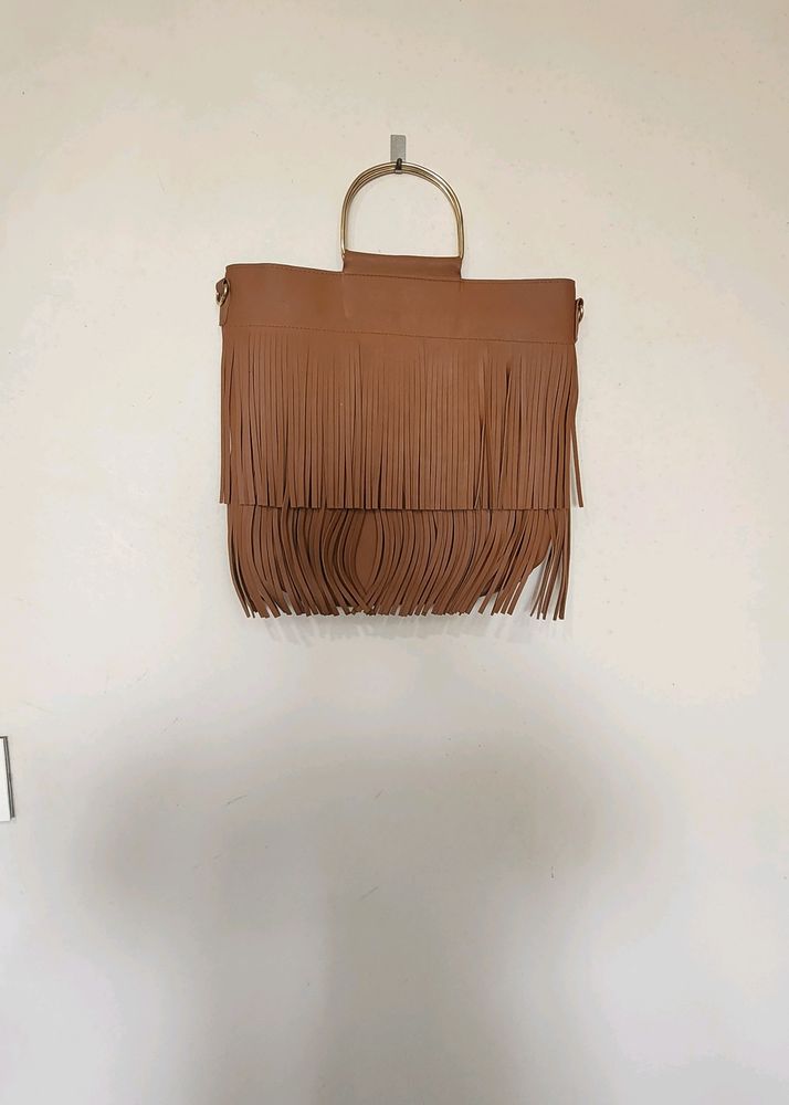 Fringed Tan Handbag