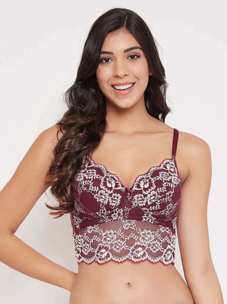 Clovia Lace Padded Bra (Maroon)