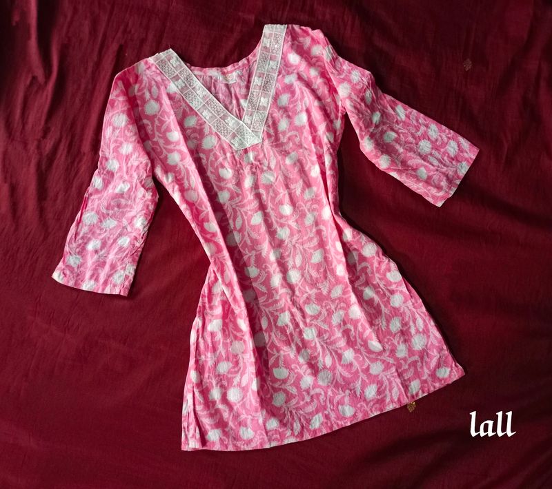 Floral Pink Short Kurti