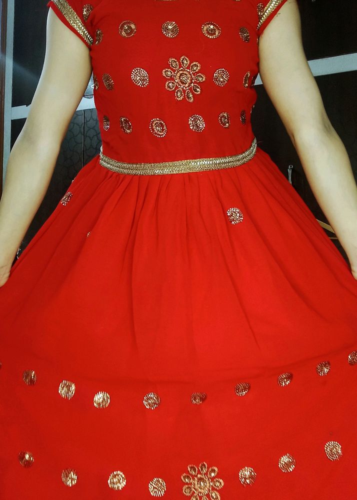 Beautiful Simple N Sober Red Embroidery Gown