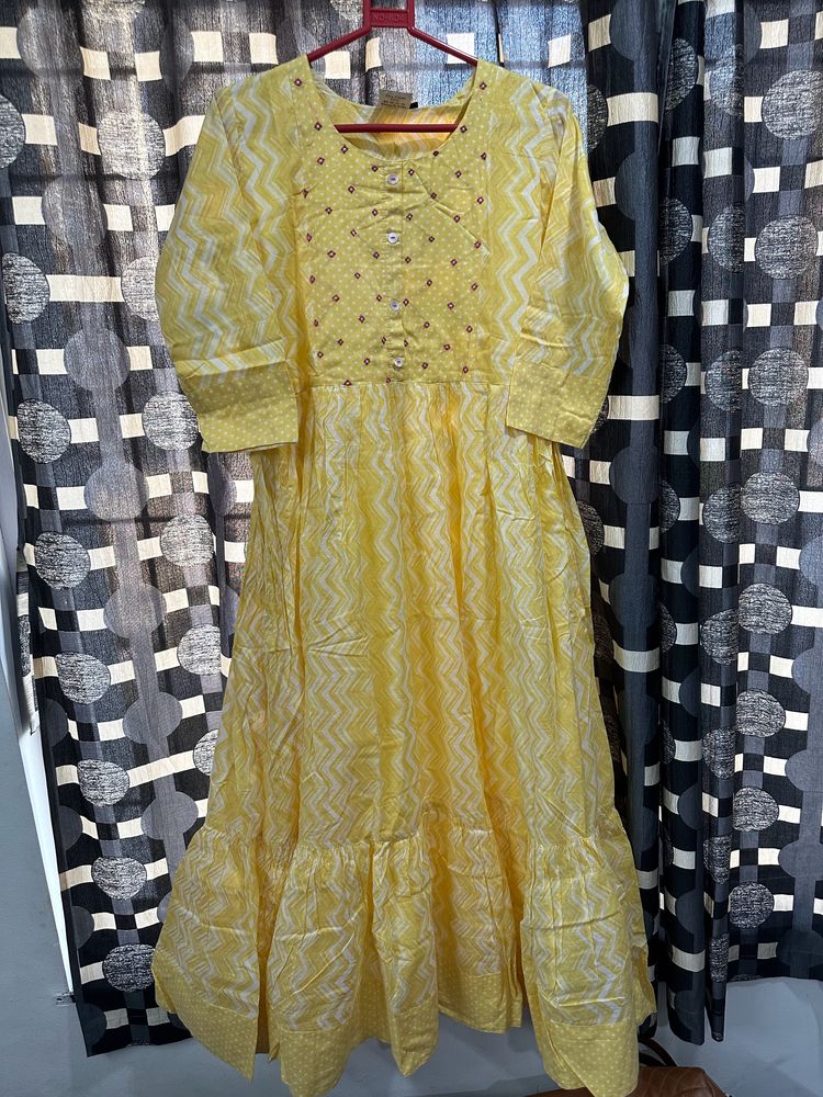 Flared Yellow Long Kurti