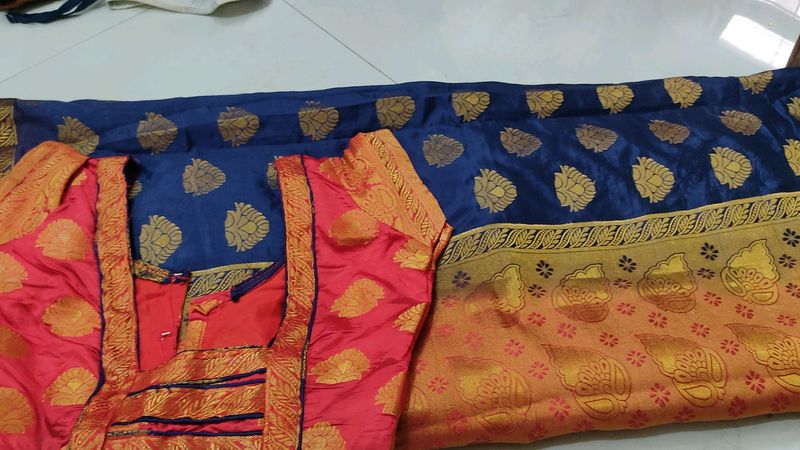 Blue Colure Semi Paithani With Blouse