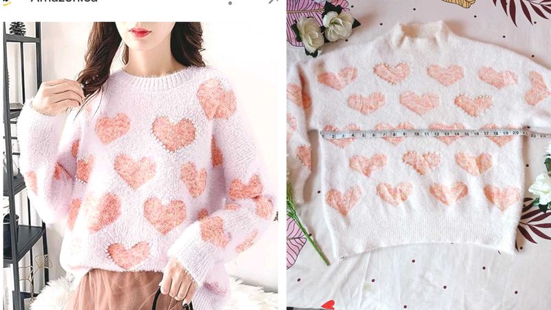 Beutiful Heart 💖 With Perl Work Sweater